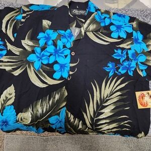 Favant Men's Tropical Black and Blue Floral Shirt